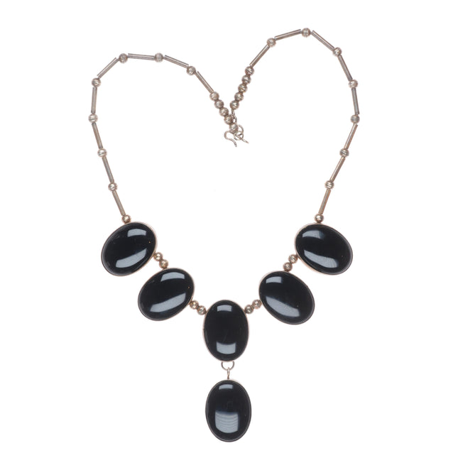 19" Frank Ramone Navajo sterling silver onyx modernist lariat style necklace