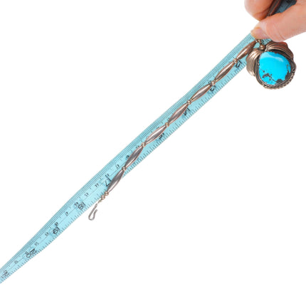 18" Vintage Navajo sterling silver 3 stone turquoise pendants necklace