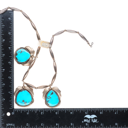 18" Vintage Navajo sterling silver 3 stone turquoise pendants necklace