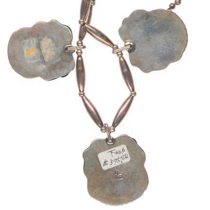 18" Vintage Navajo sterling silver 3 stone turquoise pendants necklace