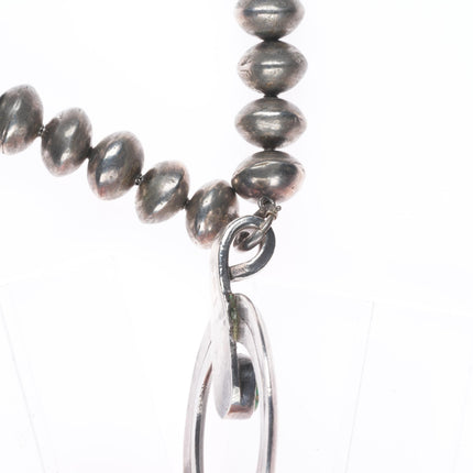 Heavy 32" Early Ingot silver Navajo pearl beaded necklace turquoise Naja pendant