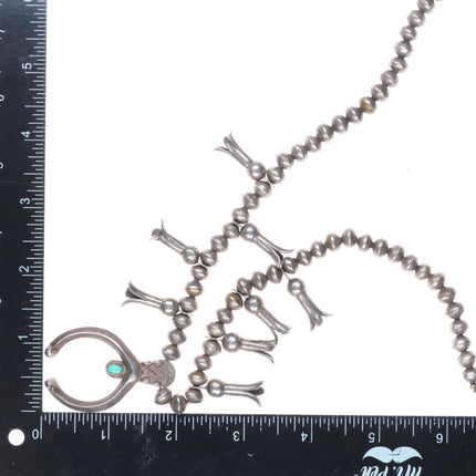 17" small Antique Navajo ingot silver squash blossom necklace turquoise naja