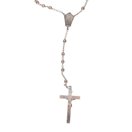 Vintage sterling silver beaded rosary necklace cross