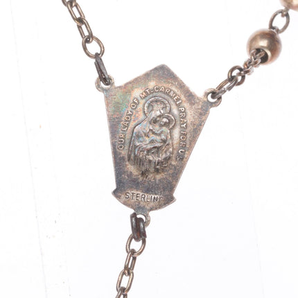 Vintage sterling silver beaded rosary necklace cross