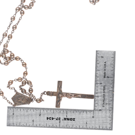 Vintage sterling silver beaded rosary necklace cross