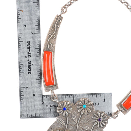 Darryl Dean Begay Navajo Tufa Cast sterling silver-Coral/Opal/turquoise necklace