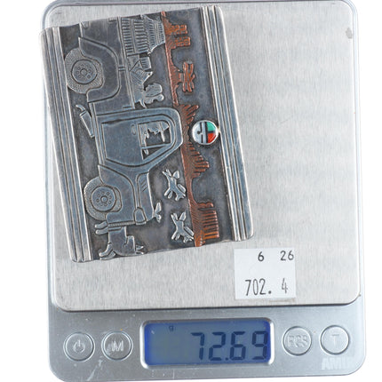 Clarence Lee and Russell Lee Navajo sterling silver pickup truck belt buckle