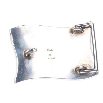 Christine Eustace Cochiti-Zuni 14k/sterling silver coral/turquoise belt buckle