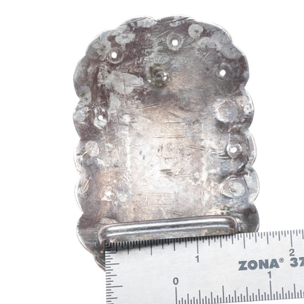 c1940's Navajo Carico Lake turquoise hand stamped sterling silver belt buckle