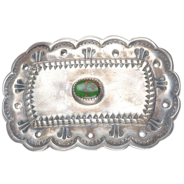 c1940's Navajo Carico Lake turquoise hand stamped sterling silver belt buckle