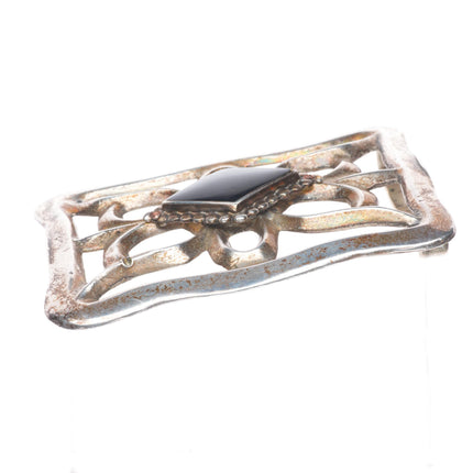 Vintage Navajo sterling silver onyx sandcast belt buckle