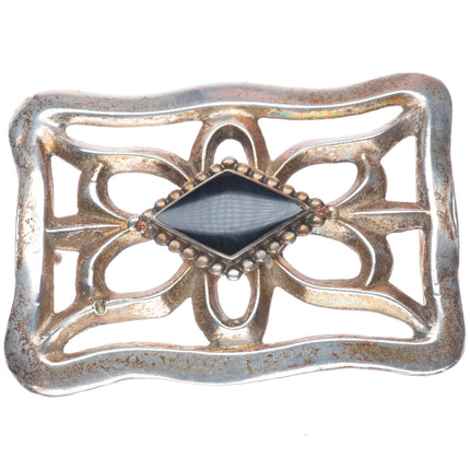 Vintage Navajo sterling silver onyx sandcast belt buckle
