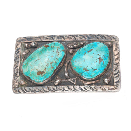 c1960's Vintage Navajo sterling silver 2 stone turquoise belt buckle