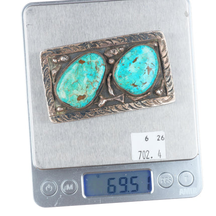 c1960's Vintage Navajo sterling silver 2 stone turquoise belt buckle