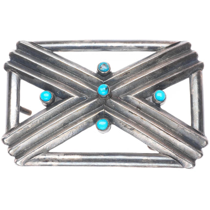Vintage Raymond Delgarito Navajo sterling silver snake eye turquoise belt buckle