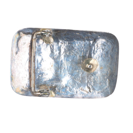 Vintage BB Navajo sterling silver storyteller inlaid belt buckle