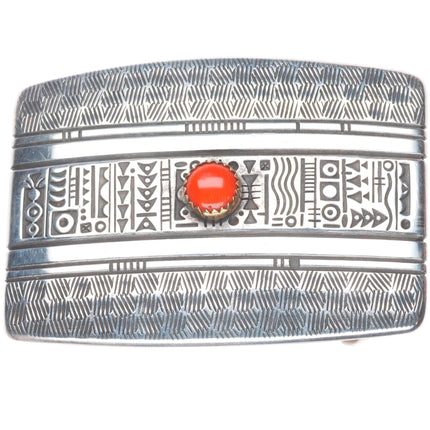 14k gold/Sterling silver Norbert Peshlakai Navajo Italian coral belt buckle