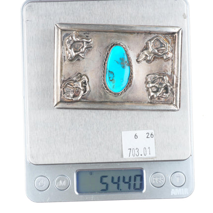 Vintage Navajo sterling silver turquoise belt buckle with brutalist accents