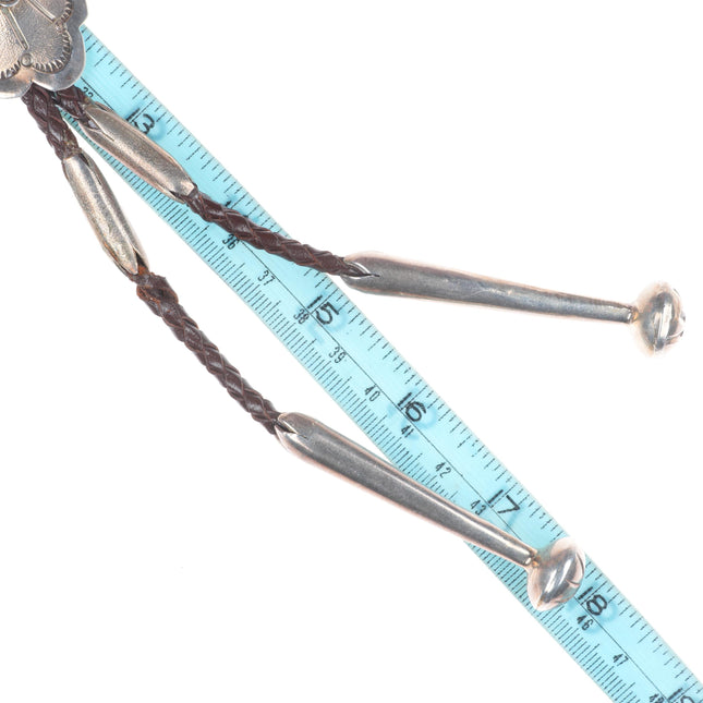 Vintage RBA Navajo sterling silver bolo tie with fancy tips and turquoise