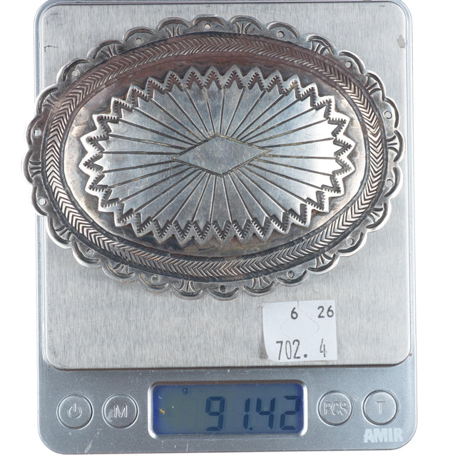 Orville Tsinnie Navajo Large Vintage sterling silver stamped concho belt buckle