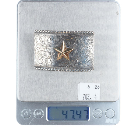 14k gold/sterling silver Hollywood classics Texas star hand engraved belt buckle