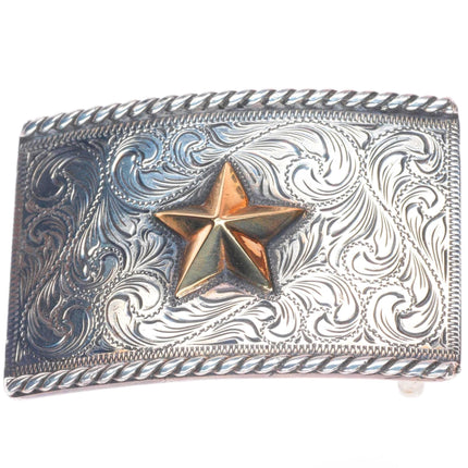 14k gold/sterling silver Hollywood classics Texas star hand engraved belt buckle