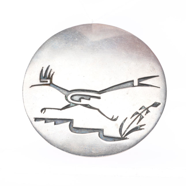 Large vintage Willie Yazzie Navajo sterling silver roadrunner pendant/pin/brooch
