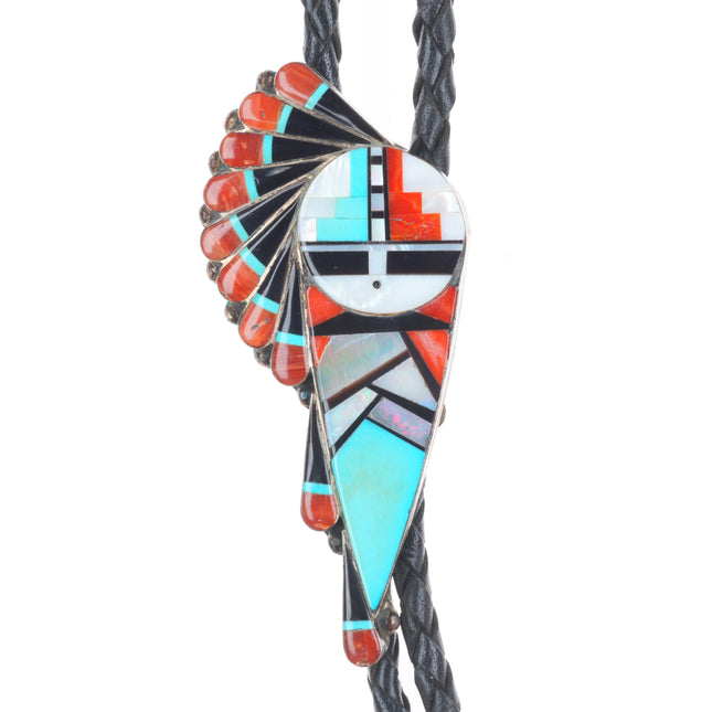 Stanford and Geraldine Gchachu  Zuni sterling silver intarsia inlay bolo tie