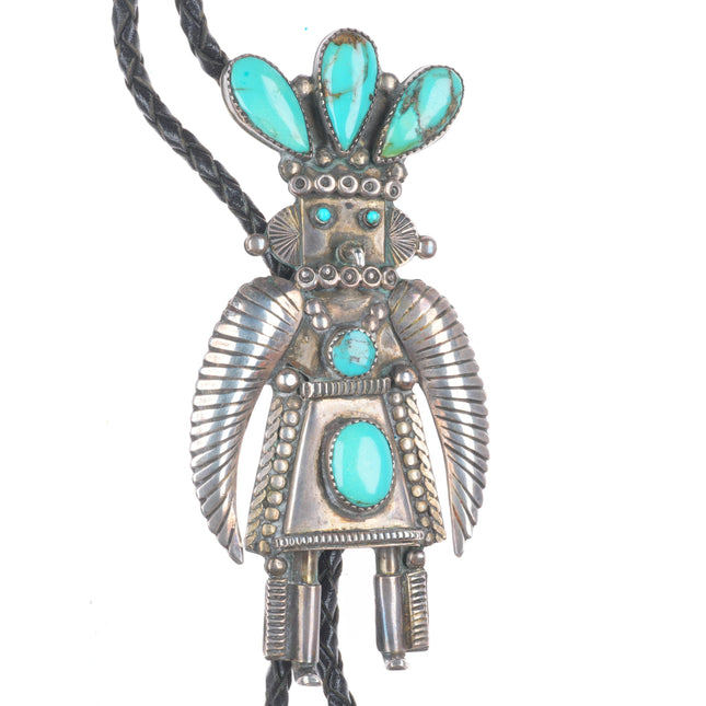 Big c1960 c-31 Navajo sterling silver Kachina bolo tie with turquoise