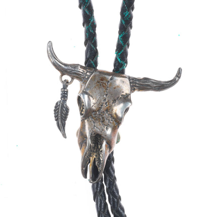 Vintage southwestern sterling silver bull/cow skull bolo tie