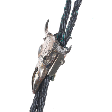 Vintage southwestern sterling silver bull/cow skull bolo tie