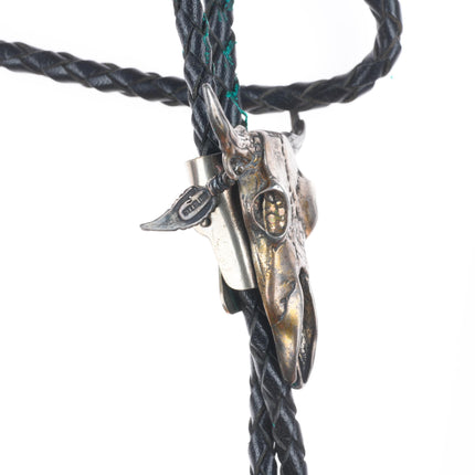 Vintage southwestern sterling silver bull/cow skull bolo tie