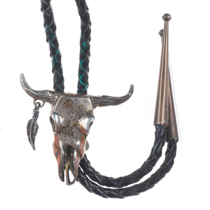 Vintage southwestern sterling silver bull/cow skull bolo tie