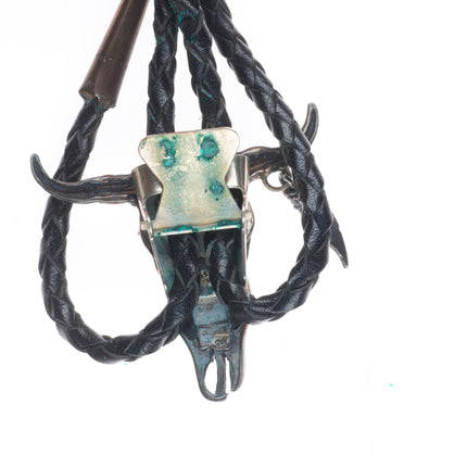 Vintage southwestern sterling silver bull/cow skull bolo tie