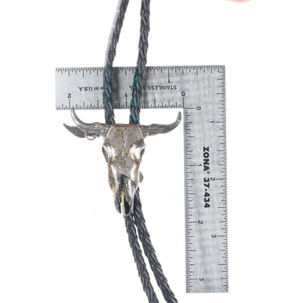 Vintage southwestern sterling silver bull/cow skull bolo tie
