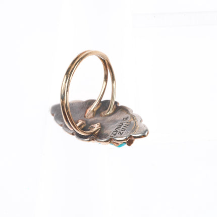 sz5.5 14k gold/Sterling silver Alvina Quam Zuni carved turquoise ring