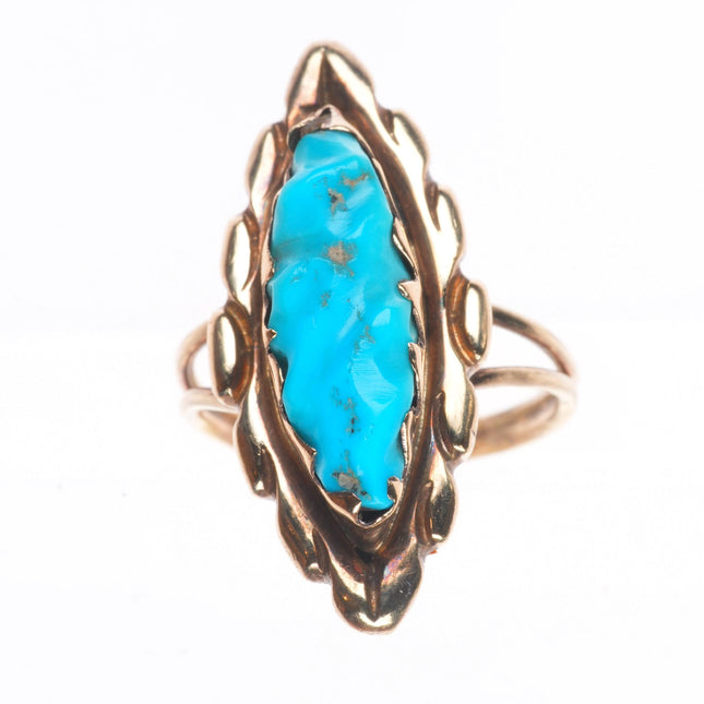 sz5.5 14k gold/Sterling silver Alvina Quam Zuni carved turquoise ring