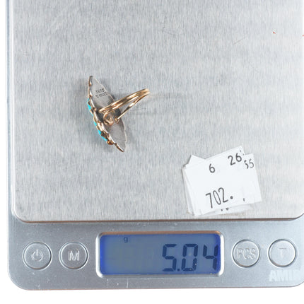 sz5.5 14k gold/Sterling silver Alvina Quam Zuni carved turquoise ring