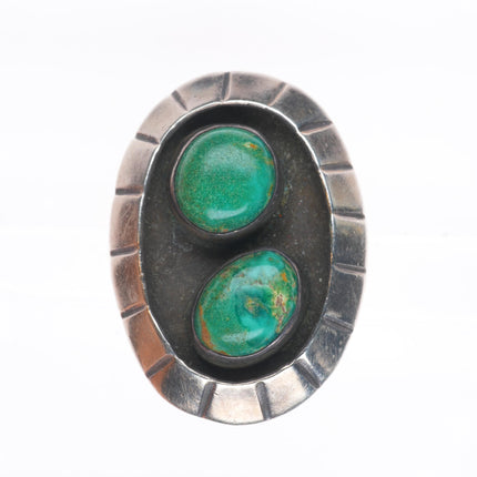 sz8.5 Vintage Mexican modernist sterling silver green turquoise shadowbox ring