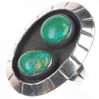 sz8.5 Vintage Mexican modernist sterling silver green turquoise shadowbox ring