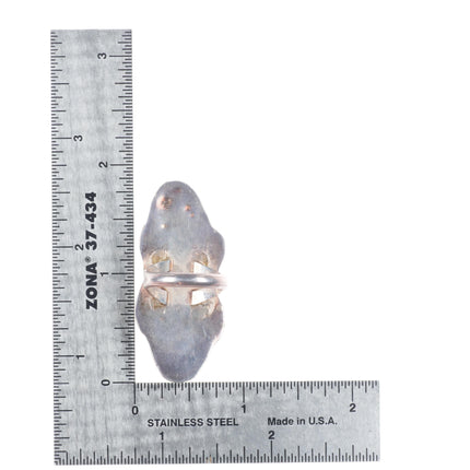 sz6 long vintage Navajo sterling silver green turquoise 2 stone long ring