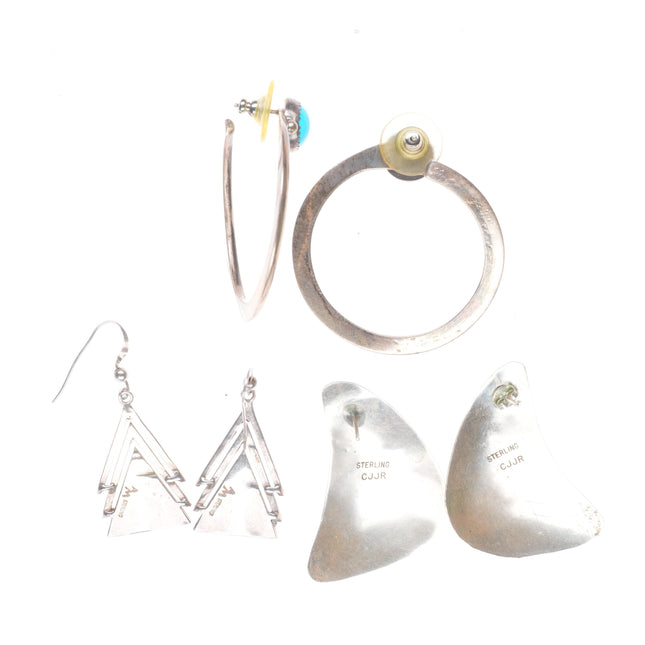 3 pr Vintage Navajo sterling silver turquoise earrings lot