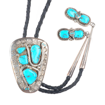 vintage Effie Calavaza Zuni sterling silver turquoise nugget snakes bolo tie