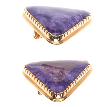 Larry Golsh - Pala Mission/Cherokee 14k gold Charoite modernist clip-on earrings