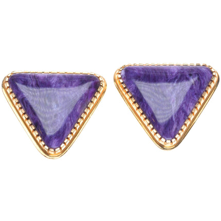 Larry Golsh - Pala Mission/Cherokee 14k gold Charoite modernist clip-on earrings