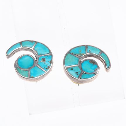 Vintage Zuni sterling silver hummingbird turquoise channel inlay earrings