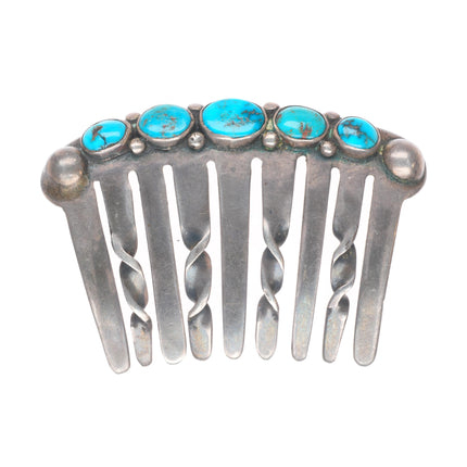 Navajo 30's-40's ingot or sterling silver turquoise row hair barrette/piece