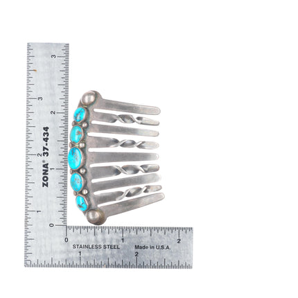 Navajo 30's-40's ingot or sterling silver turquoise row hair barrette/piece