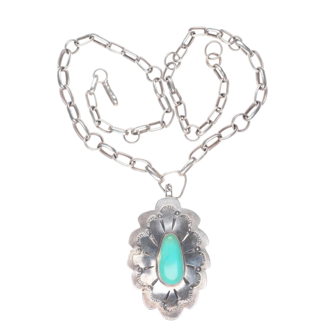 Vintage Navajo/Southwestern sterling silver link necklace/turquoise pendant