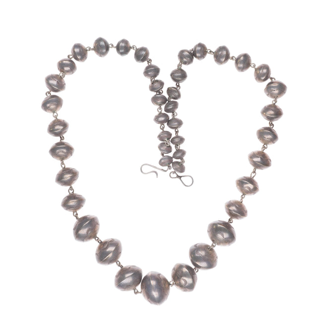 25" Vintage handmade Navajo pearls hand stamped beaded necklace